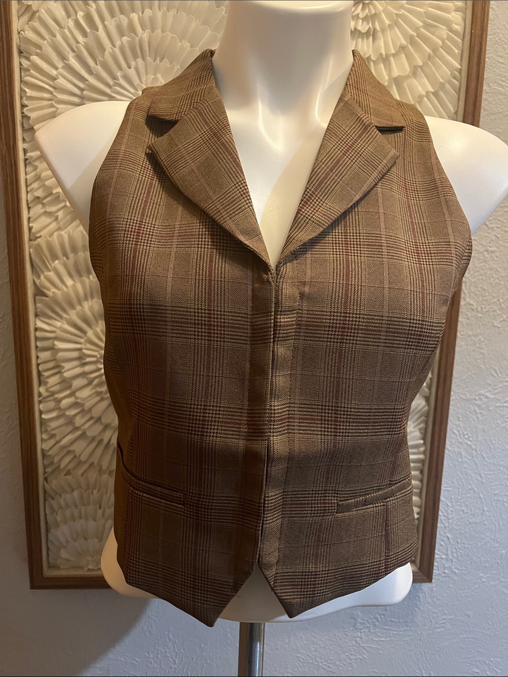 Brown Plaid Womens Tailored Vest